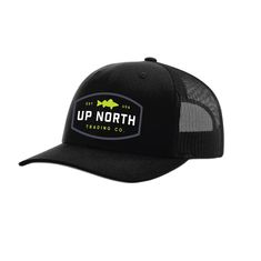 There's something fishy going on here... and we love it. Celebrate your love for walleye fishing in the great Up North with this all black, snapback trucker hat. Trucker Snapback Hat With Flat Bill For Fishing, Trucker Snapback Hat With Curved Bill For Fishing, Trucker Snapback Hat For Fishing, Black Trucker Baseball Cap For Fishing, Black Flat Bill Trucker Hat For Fishing, Adjustable Black Trucker Hat For Fishing, Black Flat Bill Baseball Cap For Fishing, Black Snapback Baseball Cap For Fishing, Black Curved Bill Hat For Fishing