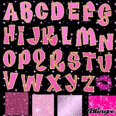 the alphabet and numbers are all in different colors, with glitters on top of them