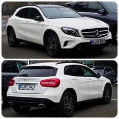 two pictures of the same white mercedes suv