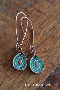 Antiqued copper long ear wires with small patina blue teardrop. Bronze Metal Teardrop Earrings, Bohemian Teardrop Earrings With Ear Wire, Blue Teardrop Copper Earrings, Blue Copper Teardrop Earrings, Handmade Teardrop Copper Earrings, Copper Teardrop Earrings With Patina, Nickel-free Copper Dangle Teardrop Earrings, Copper Teardrop Dangle Earrings, Bohemian Long Drop Teardrop Earrings