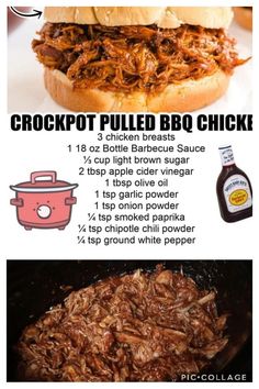 the instructions for how to make crockpot pulled bbq chicken sandwiches