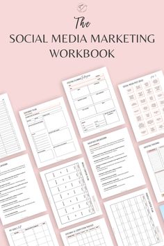 the social media marketing workbook with lots of information on it and text overlay