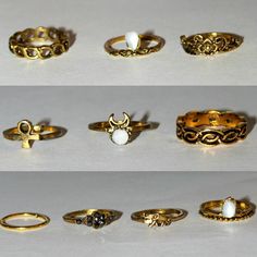 10 Stunning Rings That Are Coming Soon! Ring Diameters Are Provided In The Fourth Picture. The Price Is For All 10 Rings! Early 2000s Jewelry, Plus Size Kawaii Fashion, Whimsigoth Jewelry, Rings Y2k, 2000s Jewelry, Stunning Rings, Chunky Gold Jewelry, Plus Size Kawaii, Aesthetic Jewellery