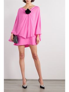 BERNADETTE Iris floral-appliquéd silk-chiffon mini dress | NET-A-PORTER Formal Pink Silk Mini Dress, Chic Pink Mini Dress For Evening, Pink Silk Mini Dress For Night Out, Chic Pink Mini Dress For Cocktail, Chic Pink Chiffon Mini Dress, Chic Chiffon Mini Dress For Cocktail Events, Chic Chiffon Mini Dress For Cocktail, Pink Chiffon Mini Dress For Cocktail, Pink Chiffon Mini Dress For Evening