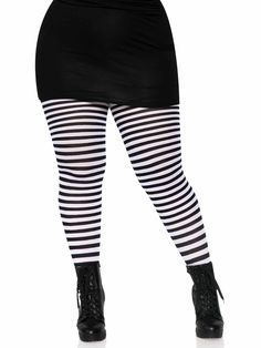 color_Black/White Black And White Tights, Queen Of Halloween, Women's Tights, Striped Stockings, Retro Pants, Striped Tights, Leg Avenue, Black Pantyhose, Plus Size Fits