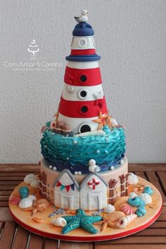 a cake made to look like a lighthouse