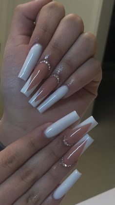 Nails Acrylic Square, Ombre Acrylic Nails, White Acrylic Nails, French Tip Acrylic Nails, Cute Acrylic Nail Designs