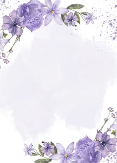 watercolor purple flowers on white background with space for text