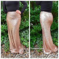 Gold Fitted Bottoms For Wedding, Fitted Gold Bottoms For Wedding, Gold Sequined Bottoms For Holiday, Sequin Skirt Long, Sequined Skirt, Bridesmaid Skirts, Rose Gold Sequin, Project Runway, Sequin Maxi