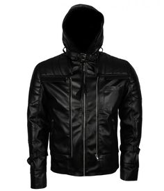 Buy Arkham Knight Hooded Leather Jacket at US Leather Mart. Black Hooded Techwear Leather Jacket, Hooded Techwear Leather Jacket For Streetwear, Black Leather Jacket With Detachable Hood For Streetwear, Black Punk Leather Jacket For Cosplay, Fitted Black Leather Jacket For Halloween, Black Hooded Jacket For Cosplay With Adjustable Hood, Black Hooded Jacket With Adjustable Hood For Cosplay, Black Hooded Jacket For Cosplay, Black Hooded Leather Jacket For Urban Adventures