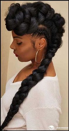 Natural Hairstyles For Little Girls Using Jumbo Hair And Braids.
 
Natural hair updo for black women to wear on their natural hair. See how to achieve this hair updo.  Protective hairstyles keep your ends from being exposed to elements while letting your hair sit healthily stretched in a detangled state. See medium Double Bun Braids, Bantu knots, Flat Twists, Box Braid Bun, Halo, Braided Bob, Ghana Braid Swirl, unique knotless box braids. Braid Mohawk, Mohawk Braid Styles, Butterfly Braids, Braids Inspiration, Braided Mohawk Hairstyles, Hair Muse, Hair Glam, Butterfly Braid, Hair Couture