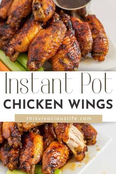 instant pot chicken wings on a plate with dipping sauce