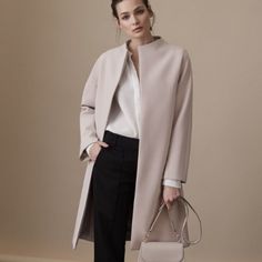 The Macy Coat In Chiffon Is Cut To A High-Neck Silhouette And It Falls To A Flattering Knee Length, Tying At The Waist With A Coordinating Belt. Diy Tailoring, Chiffon Coat, Fashion Buyer, Mode Inspiration, Office Fashion, Work Fashion, Fashion Stylist, Alternative Fashion, Wide Leg Trousers