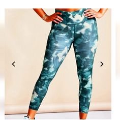 Fabletics High Waisted Power Hold 7/8 Marbling Pune Leggings. Womens 2x. Never Worn, Taken Out Of Plastic Plastic Leggings, Fabletics Leggings, Marbling, Green Cream, Pune, Pant Jumpsuit, Pants For Women, High Waisted, Leggings