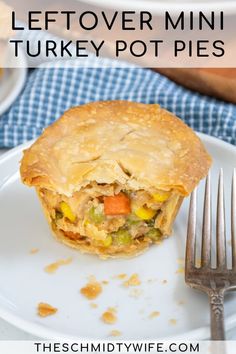 leftover mini turkey pot pies on a plate with a fork