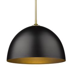 a black and gold pendant light hanging from the ceiling