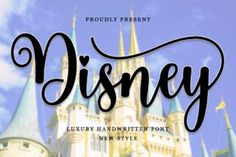 the front cover of disney's luxury handwritten font, featuring an image of a castle