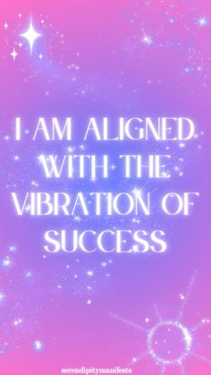 the words i am aligned with the liberation of success on a pink and blue background