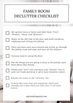 the family room checklist is shown in this image