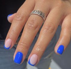 Short Acrylic Nail Designs, Unghie Sfumate, Simple Gel Nails, Simple Acrylic Nails, French Acrylic Nails, Blue French, Short Acrylic, Shellac Nails