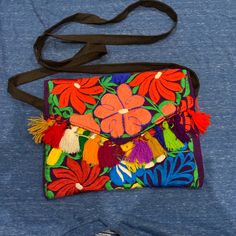 Mexican Handbag Chiapas Zipper Pouch Flowered Bag Embroidery Evening Bag Spring Multicolor Shoulder Bag With Floral Embroidery, Multicolor Embroidered Pouch Clutch For Everyday Use, Multicolor Floral Embroidery Bags For Daily Use, Multicolor Floral Embroidery Bag For Daily Use, Embroidered Clutch Shoulder Bag For Travel, Spring Red Embroidered Bag, Multicolor Floral Embroidery Shoulder Bag For Travel, Yellow Embroidered Travel Bag, Floral Embroidered Pouch Shoulder Bag For Travel