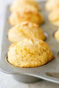 freshly baked muffins in a baking pan ready to be eaten