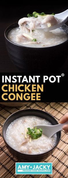 the instant pot chicken congee is ready to be eaten