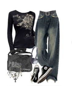 Aesthetic Winter Outfits Grunge, Y2k Grunge Fashion Street Styles, Black 2000s Fashion Outfits, Electric Aesthetic Outfit, Goth X Grunge, Grunge Rock Outfits For Women, Where To Buy Y2k Grunge Clothes, Grunge Mall Goth, Cold Emo Outfits