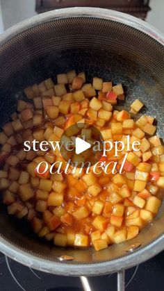 stew apple oaumeal in a pot with the words stew apple oaumeal above it