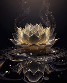 a large lotus flower sitting on top of a body of water with bubbles around it