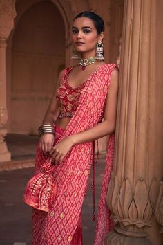 Maroon pre-draped gharara saree with thikri, grid and floral print and sequins embroidery. Comes with a padded blouse and a potli bag. - Aza Fashions Navratri Sharara With Latkans, Eid Sharara With Latkans, Festive Wedding Palazzo Set With Bandhani Print, Semi-stitched Festival Blouse Piece With Latkans, Semi-stitched Blouse Piece With Latkans For Festivals, Traditional Drape Sets With Bandhani Print For Reception, Diwali Saree Blouse Piece With Latkans, Festive Blouse Piece With Latkans For Navratri, Festive Semi-stitched Blouse Piece With Latkans