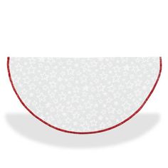 a white plate with red trim around it on a white tablecloth, isolated against a white background