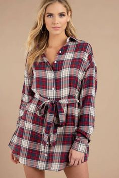 The Good Times Red Multi Plaid Shirt Dress Plaid Flannel Shirt Dress, Front Tie Dress, Button Up Mini Dress, Plaid Shirt Dress, Flannel Shirt Dress, Plaid Shirt Women, Button Shirt Dress, Waist Sash, Plaid Shirts