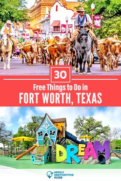 two photos with the words fort worth, texas and an image of people riding horses