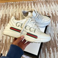 Size 35 Still In Great Condition Come With Box, Dust Bag Purchased From Nordstrom One Minor Flaw On Toe, See Pics Price Due To Fees Casual Gucci Sneakers With Embossed Logo, Designer Gucci Sneakers With Embroidered Logo, White Gucci Sneakers With Logo Detail, Gucci Custom Low-top Sneakers With Embroidered Logo, Gucci Gold Bag With Gold-tone Logo Plaque, Gucci Shoes, Womens Shoes Sneakers, Dust Bag, Shoes Sneakers