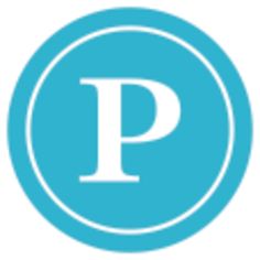 a blue and white circle with the letter p in it