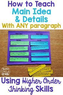 an image of how to teach main idea and details with any paragraph using higher order thinking skills