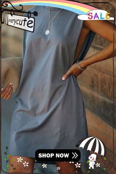 Gray Padded Shoulder Sleeveless Cotton Pocketed Mini Dress Sleeveless Dark Wash Mini Dress With Pockets, Cheap Gray Knee-length Mini Dress, Fitted Gray Sleeveless Mini Dress, Casual Gray Knee-length Mini Dress, Medium Wash Knee-length Mini Dress With Pockets, Mini Dress, Grey