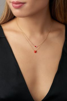 Show your love with this signature Alison Lou piece. The perfect touch of enamel and diamonds. Features pavé white diamonds and an enamel center with your choice color. Heart Diamond Necklace, Heart Outfit, Necklace Tattoo, Alison Lou, Dainty Necklaces, Ruby Heart, Indie Jewelry, Heart Necklace Diamond, Heart Shaped Necklace