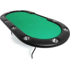 a black and green poker table with four balls on the top, in front of a white background