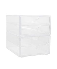 two clear plastic drawers are stacked on top of each other