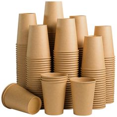 a pile of brown cups sitting next to each other