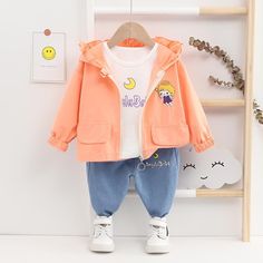 3-piece Hooded Coat & Long Sleeve T-shirt & Pants for Toddler Girl - PrettyKid Wash Label, Boy Clothing, Vest Shirt, Hooded Coat, Shirt And Pants, Long Coat, Fabric Cotton, Pink Girl