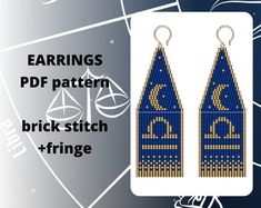 the earrings are made out of blue and gold seed beading with scales on them