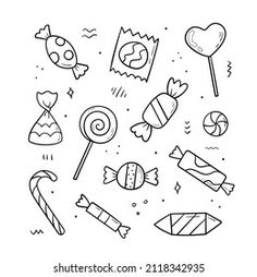 candy and candies line art icon set on white background