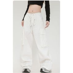 Retro Straight Leg Cargo Pants  Material: 100% Cotton   Size: S, M, L, XL, 2XL Color: White, Navy Blue Pants Type: Cargo Pants Style Type: Street Trendy  Season: Spring, Fall, Winter,   Occasion: Leisure, Outdoor, Daily, Vacation, Fall Outfits White Cargo Pocket Trousers, White Baggy Cargo Pants With Hip Pockets, White High-waist Baggy Cargo Pants, White Relaxed Fit Full-length Cargo Jeans, White Cargo Bottoms, White Baggy Full-length Parachute Pants, Casual White Parachute Pants, White Casual Full-length Parachute Pants, Casual White Full-length Parachute Pants