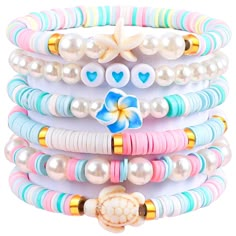 PRICES MAY VARY. 🌸Unique Design: each bracelet has metal charm and pearl to make the whole bracelet look more fashionable.Stackable bracelets have a strong ethnic style,preppy bracelets can bring luck and happiness to wearer. 🎁Wonderful Gifts Ideas: Our bracelets are in tend of fashion, it is a good idea for you to choose it as a gift for your friends.These bracelets can also be a great gift for surfers, swimmers, girlfriends, wives, sister, daughter, mother, etc. 📐Suitable Size: The perimete Clay Bead Bracelet Preppy, Bracelet Preppy, Bead Friendship Bracelet, Colorful Evil Eye, Heishi Jewelry, Make Clay Beads, Heishi Bracelets, Pink Beaded Bracelets, Clay Bead Bracelets