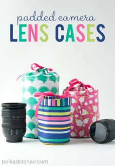 the camera lens cases are lined up next to each other with text overlay that reads, padded camera lens cases