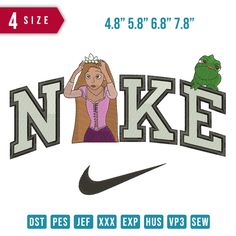 the word nike with a girl and a frog on it