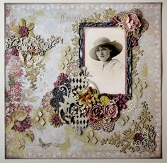 an altered photo with flowers and laces on the border is displayed in a white frame